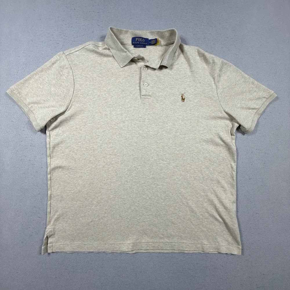 Polo Ralph Lauren Mens Classic Fit Short Sleeve Polo Shirt Beige Oatmeal Medium